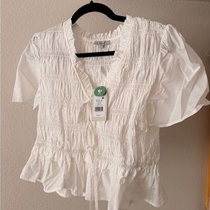 Rails White Ruffle V-Neck Blouse